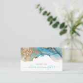 Carte De Visite Élégant Turquoise Gold Fluid Encre d'alcool (Debout devant)