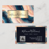 Carte De Visite Elégant Turquoise Marbre Or rose Géode Agate Code  (Devant / Derrière)