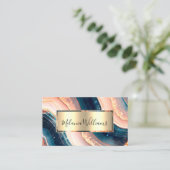 Carte De Visite Elégant Turquoise Marbre Or rose Géode Agate Code  (Debout devant)
