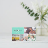 Carte De Visite Élégant turquoise menthe mariage photo collage (Debout devant)