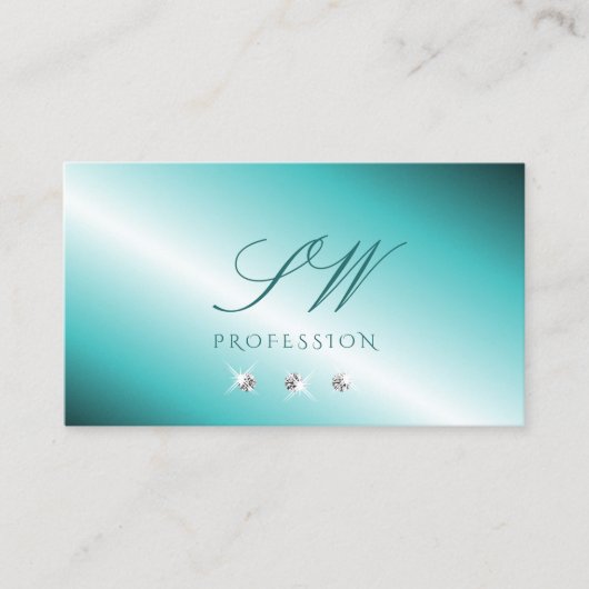 Carte De Visite Élégant Turquoise Silver Sparkling Diamonds Initia (Devant)