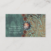 Carte De Visite élégant turquoise western pays à outils cuir (Dos)