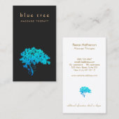 Carte De Visite Élégant Turquoise Zen Tree Logo Noir 2 (Devant / Derrière)