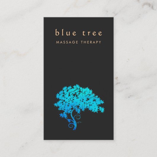 Carte De Visite Élégant Turquoise Zen Tree Logo Noir 2 (Devant)
