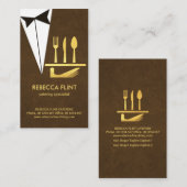 Carte De Visite Élégant Tuxedo Brown Service Plate Cutlery (Devant / Derrière)