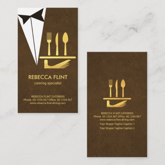 Carte De Visite Élégant Tuxedo Brown Service Plate Cutlery (Devant / Derrière)