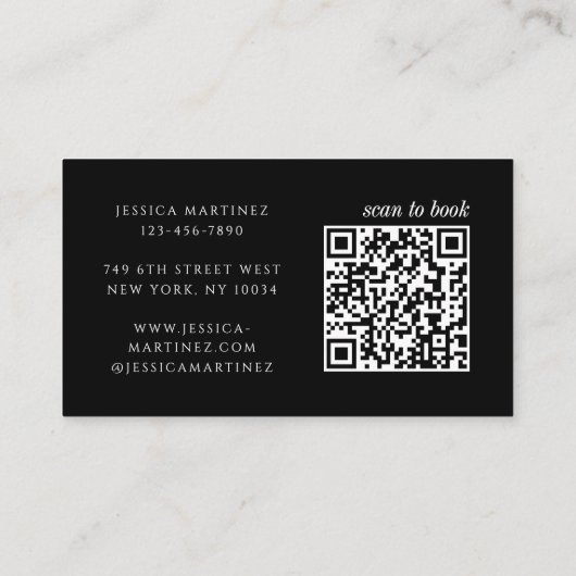Carte De Visite Elegant Typography Black QR Code Photo Makeup (Dos)