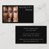Carte De Visite Elegant Typography Black White 3 Photo Makeup (Devant / Derrière)