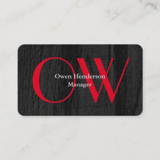 Carte De Visite Élégant Unique Gris Gris Gras Rouge Texte Monogram (Devant)