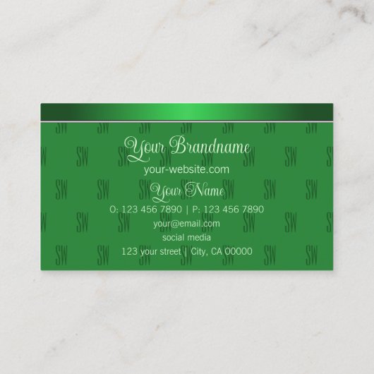 Carte De Visite Élégant vert avec Monogram Motif Professional (Dos)