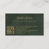 Carte De Visite Élégant vert émeraude et or code QR luxe (Dos)