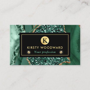 Carte De Visite Élégant Vert et Or Ocean Glitter Agate