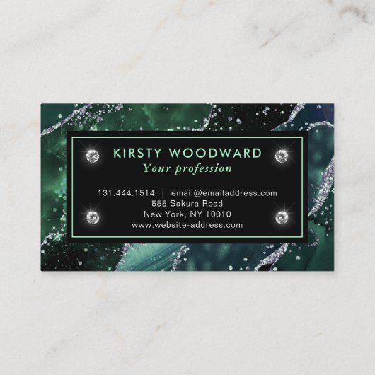 Carte De Visite Élégant vert foncé et Parties scintillant argenté (Dos)