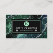 Carte De Visite Élégant vert foncé et Parties scintillant argenté (Devant)