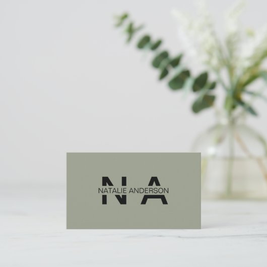 Carte De Visite Élégant vert Neutre QR Code Monogramme Logo Boho (Debout devant)