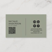 Carte De Visite Élégant vert Neutre QR Code Monogramme Logo Boho (Dos)