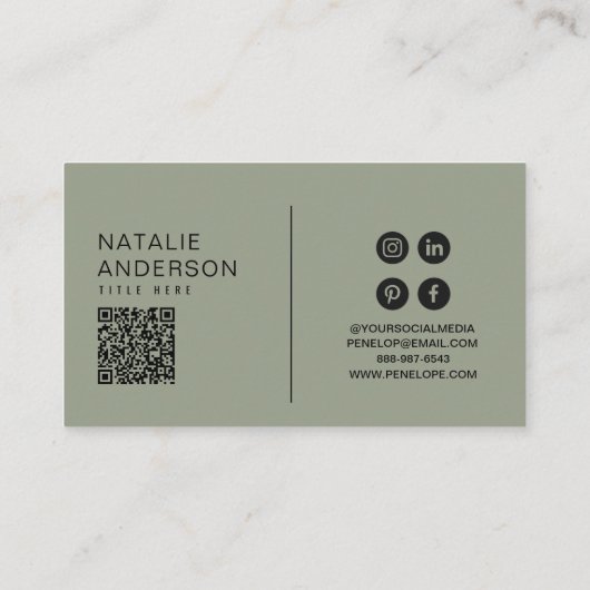 Carte De Visite Élégant vert Neutre QR Code Monogramme Logo Boho (Dos)