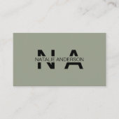 Carte De Visite Élégant vert Neutre QR Code Monogramme Logo Boho (Devant)
