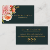 Carte De Visite Elegant Vibrant Flowers on Dark Teal (Devant / Derrière)