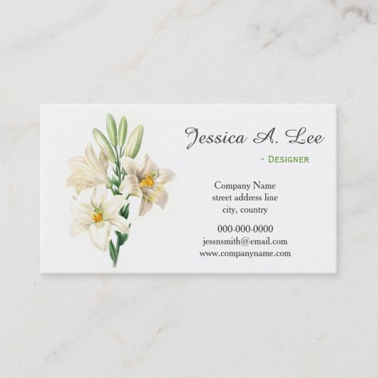 Carte De Visite Élégant, vintage floral blanc (Devant)