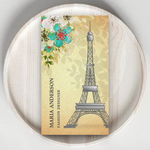 Carte De Visite Élégant Vintage Floral Rustique Paris Tour Eiffel