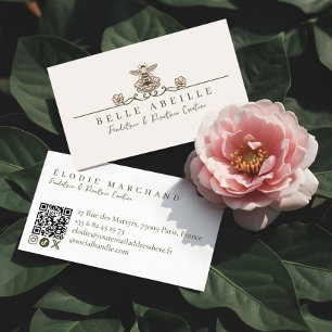 Carte De Visite Élégant Vintage Honey Queen Bee Floral QR Code