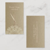 Carte De Visite Elégant Vintage, Kraft, Dentelle, Ciseaux (Devant / Derrière)