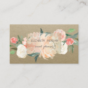 Carte De Visite Élégant Vintage, Kraft, Fleurs
