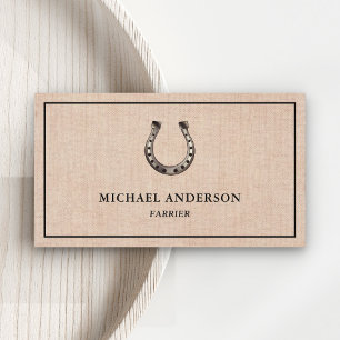Carte De Visite Élégant Vintage Rustique Burlap Horseshoe Farrier