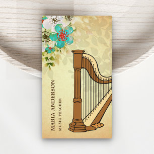 Carte De Visite Élégant Vintage Rustique Floral Harp professeur de