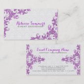 Carte De Visite Élégant violet dentelle métallique blanc Damas (Devant / Derrière)