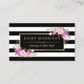 Carte De Visite Élégant Violet Floral Or Noir Blancs (Devant)