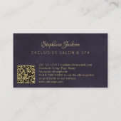 Carte De Visite Elégant violet foncé et or code QR luxe (Dos)