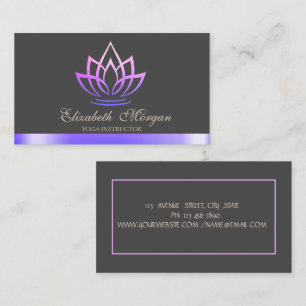 Carte De Visite Élégant Violet Lotus, instructeur de yoga