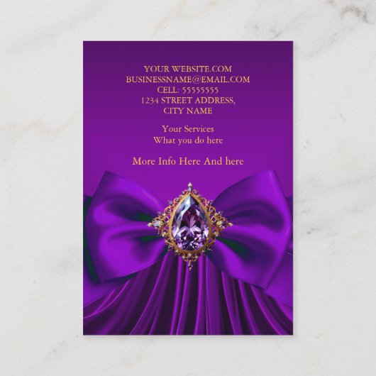 Carte De Visite Élégant violet prune or bijou Bow Design (Dos)