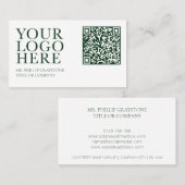 Carte De Visite Élégant votre logo moderne vert & blanc QR Code (Devant / Derrière)
