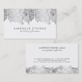 Carte De Visite Élégant Wedding planner Argent Et Blanc Paisley (Devant / Derrière)