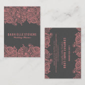 Carte De Visite Élégant Wedding planner de dentelle gris et rose (Devant / Derrière)