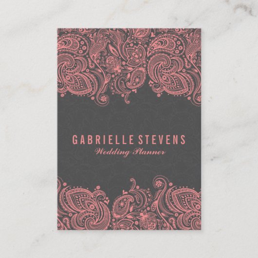 Carte De Visite Élégant Wedding planner de dentelle gris et rose (Devant)