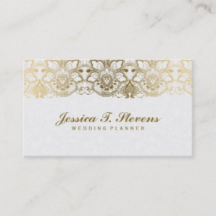 Carte De Visite Élégant Wedding planner De Dentelle Or Et Blanc