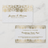 Carte De Visite Élégant Wedding planner De Dentelle Or Et Blanc (Devant / Derrière)