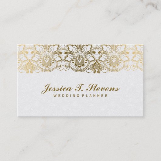 Carte De Visite Élégant Wedding planner De Dentelle Or Et Blanc (Devant)