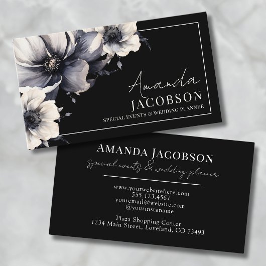 Carte De Visite Élégant Wedding planner d'événements Black Floral