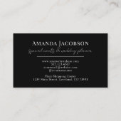 Carte De Visite Élégant Wedding planner d'événements Black Floral (Dos)