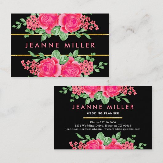 Carte De Visite Élégant Wedding planner Fuchsia rose (Devant / Derrière)