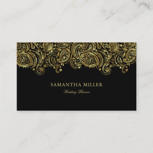 Carte De Visite Élégant Wedding planner Gold et Black Paisley (Devant)