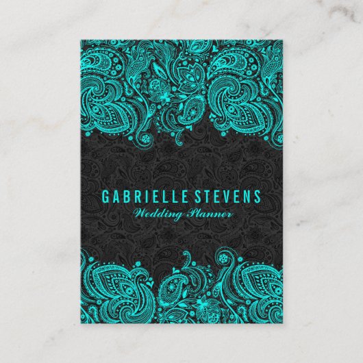 Carte De Visite Elégant Wedding planner noir et turquoise (Devant)