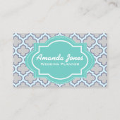 Carte De Visite Élégant Wedding planner Quatrefoil Turquoise gris (Devant)