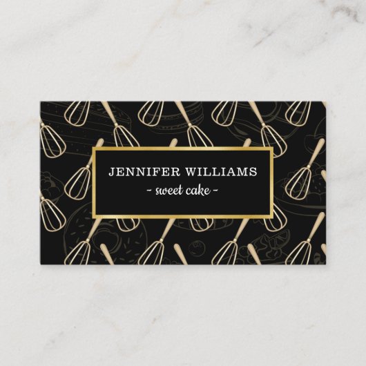 Carte De Visite Élégant Whisk Gold Black Baking (Devant)