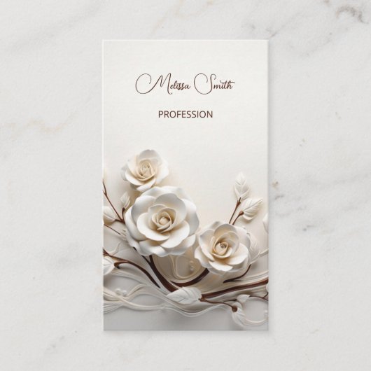 Carte De Visite Elegant White 3D Roses (Devant)